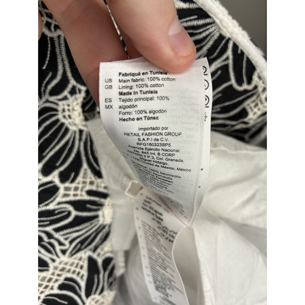 Sandro Audrey Flared Floral Mini Dress Black White Size 40 Short Sleeve V Neck - Picture 6 of 10